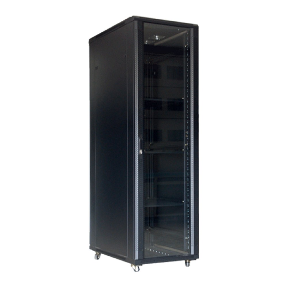 [SMIC-RK-0022] 19" floor-standing cabinet, glass door, arc-perforated frame, 800 kg load