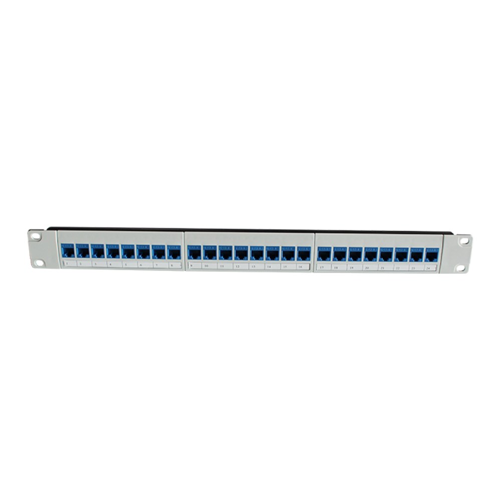[SMIC-PP-0007] Cat6 UTP patch panel, 24 port, coloured jacks, tool-free