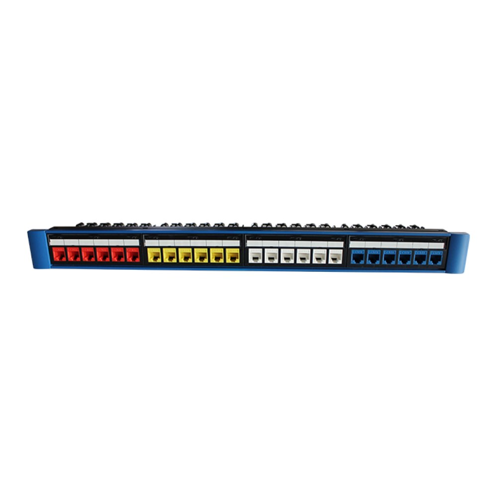 [SMIC-PP-0008] Cat6 UTP patch panel, 24 port, coloured tool-free jacks, covered screws