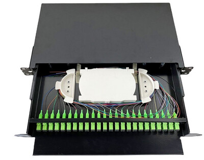 [FOBOT-24F-SC-APC] 24 Port Slide-Out Rack Mount Fibre Enclosure, Loaded with SC/APC Adapters and pigtails